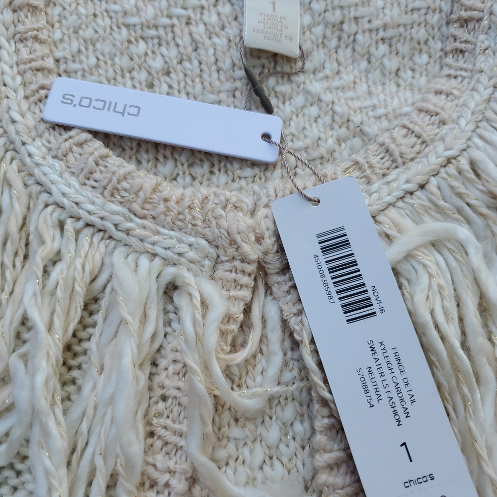 Chicos yarn fringed kyleigh open front cardigan